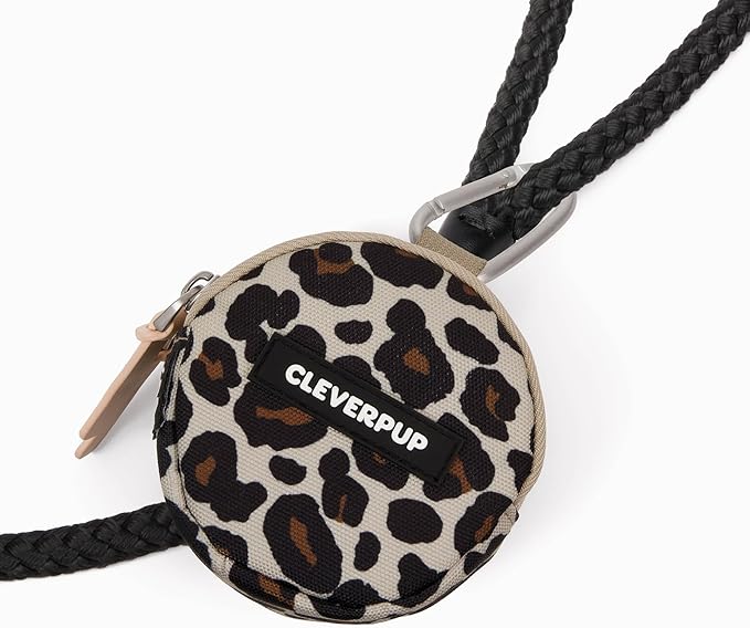 Snackpack Double Insulated Dog Treat Pouch - Holds 1.5 Cups - Dog Training and Walks Snack Bag, Two Pockets for Dry or Wet Treats, Attaches to Leash, Belt, or Bag - Leopard