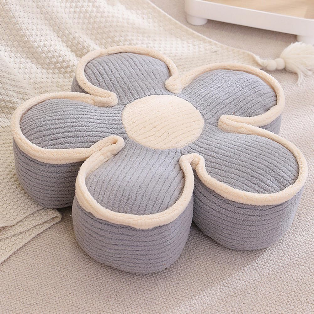 Sexysamba Flower Shaped Floor Seat Pillows Cushions 25.6" x 7.5", Giant Aesthetic Daisy Flower Decorative Throw Pillows Preppy Floor Seating Cushion for Girls Bedroom Room Sofa Chair Decor,Grey