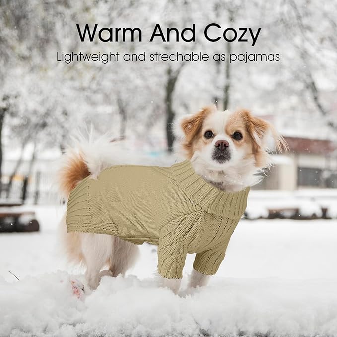 Dog Sweaters for Small Medium Large Dogs Girl, Classic Turtleneck Pet Sweater for Dogs Cats, Thermal Doggy Winter Coat, Warm Dog Shirt Outfits, Double Knitting Collar for Outdoor Playing (M, Camel)