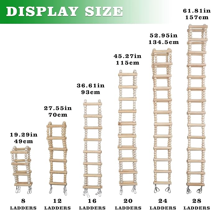 Bird Ladder Bridge, Wooden Pet Hamster Climbing & Swing Toys, Cage Accessories for Birds Rats Parrots Hamster Squirrel Sugar Gliders Parakeets Cockatiels - 8 Steps - 19.3 x 3.14 Inch