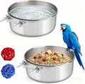2 Pcs Stainless Steel Bird Food Water Bowls, Parrot Feeding Dish Cups with Clamp Holder Bird Ball Toys for Chinchilla, Cockatiel, Conure, Budgies, Parakeet, Lovebirds, Small Animals (Small)