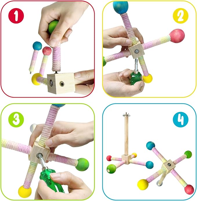 Parakeet Toys, Bird Toy Conure Grass Mat Budgie Shredder Hanging Set Cockatiel Foraging Toys Parrot Climbing WallToy Lovebird Cage Accessories for Small Birds (360 Spinning Toy)