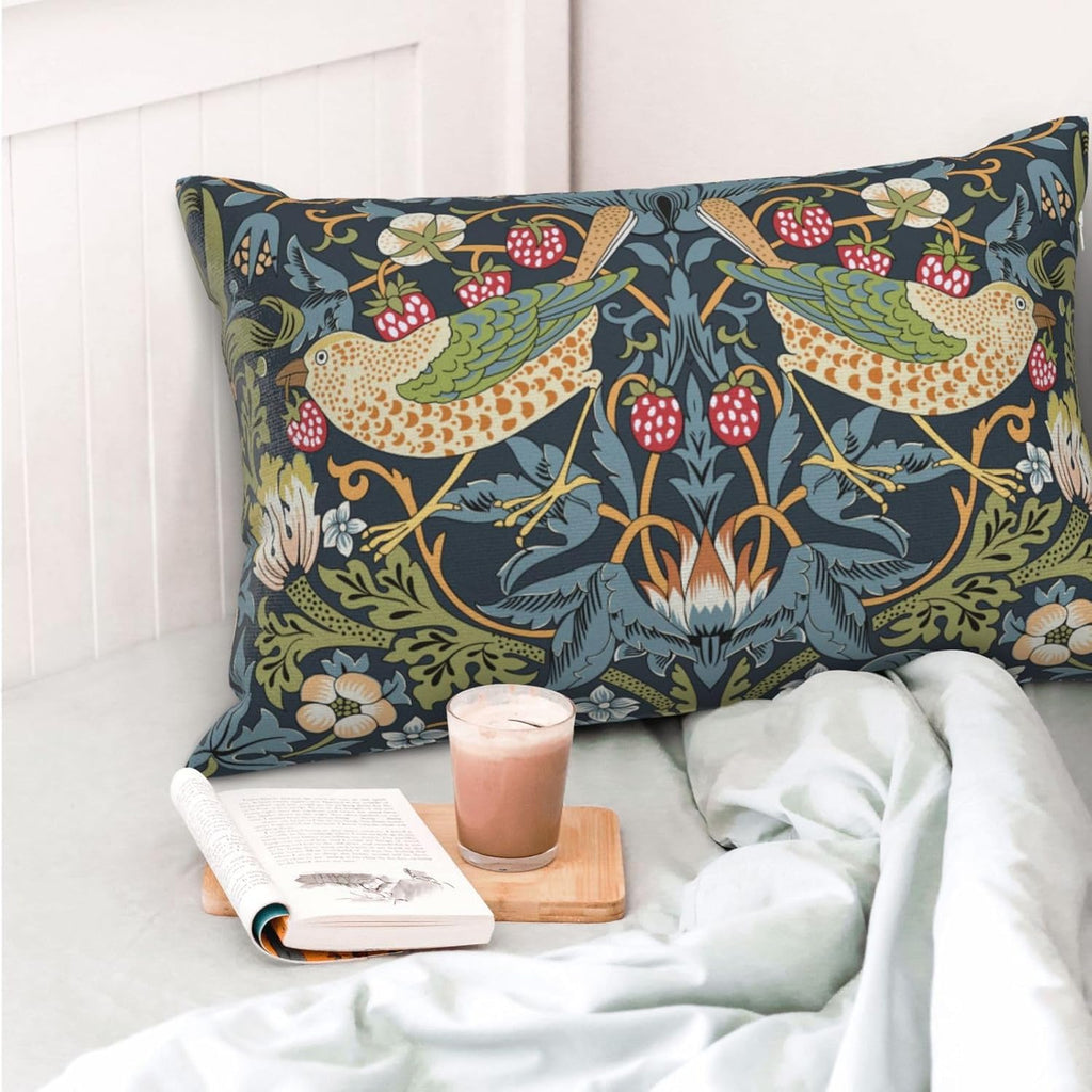 William Morris Vintage Floral Bird Strawberry Thief 20x12 inches Pillow Cover, Outdoor Farmhouse Pillow Cover Home Decor for Couch Sofa