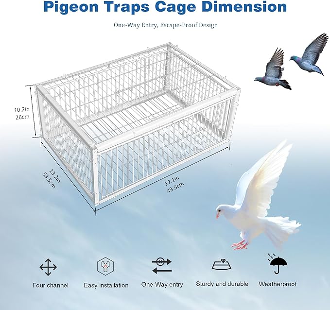 Pigeon Trap Cage with Escape-Proof Design Chicken Trap Bird Cage with One Way Entrance for Sparrows Quails Bird Chick and Duckling (15.75”L x 11.8” W x 10.24” H)