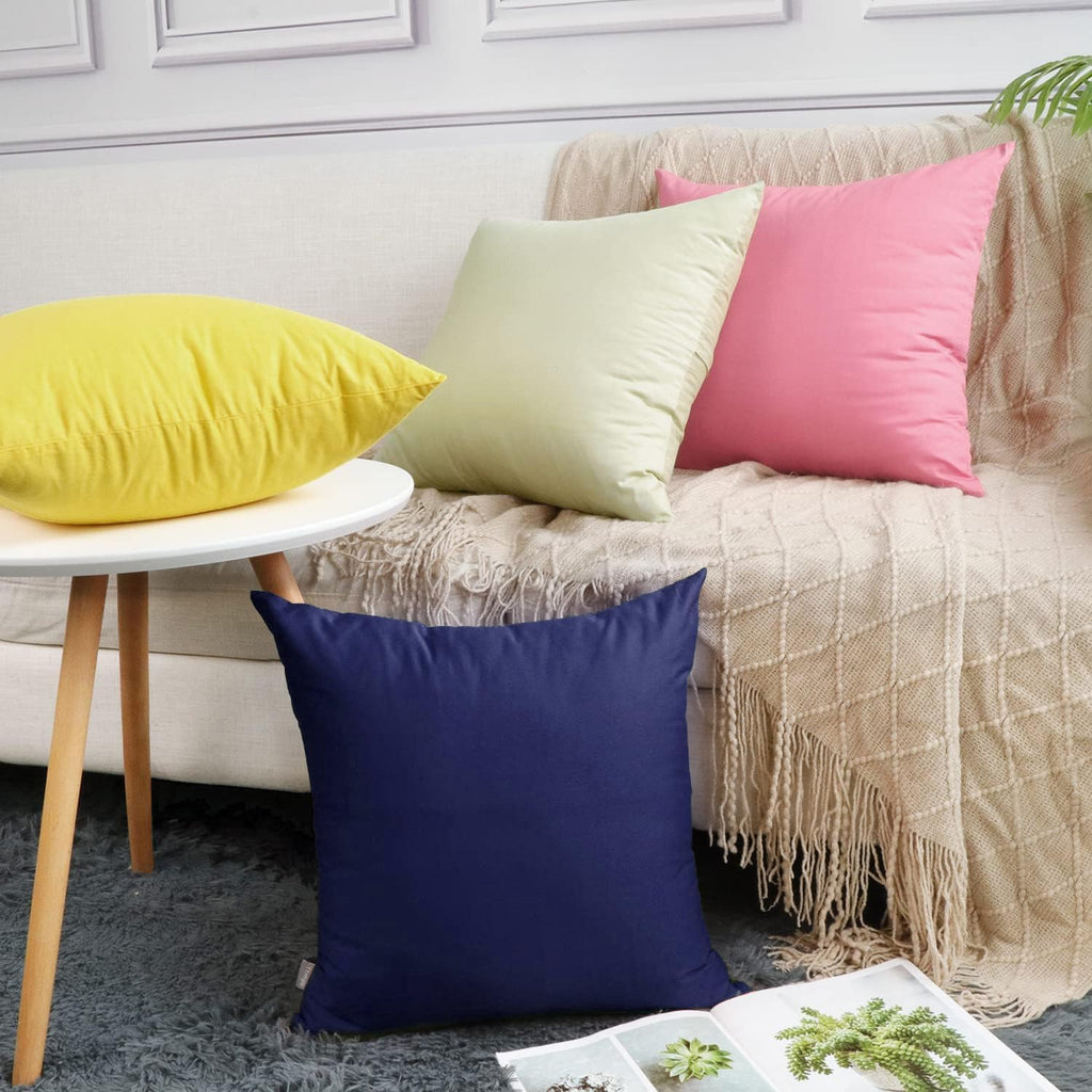 Thmyo 4-Pack 100% Cotton Comfortable Solid Decorative Throw Pillow Case Square Cushion Cover Pillowcase Sublimation Blank Pillow Covers Halloween DIY Throw Pillowcase(18x18inch/45x45cm,Dark Blue)