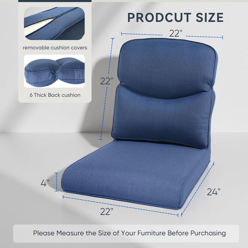 7-Piece Outdoor Patio Cushion Set - Fade & Water Resistant with Removable Olefin Cover, 22x24x4 Inch Memory Foam Cushions for Wicker Sectional Sof - Blue/Crescent