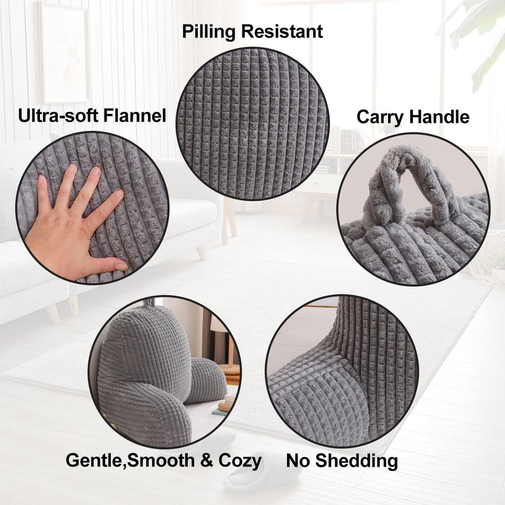 Holawakaka Reading Pillow for Bed and Sofa Couch Sitting Up, Backrest Pillows with Arms for Kids Teens Adults, Back Support Cushion for Lounging, Watching TV, Working on Laptop, Grey