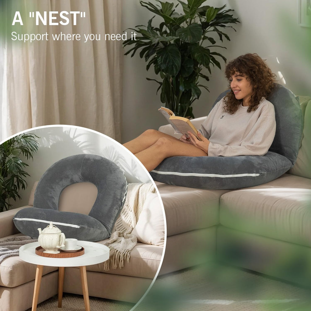 INSEN Reading Pillow, Back Pillow for Sitting in Bed and Couch, Gaming Pillow for Adults, Sit Up Support for Bed, Grey