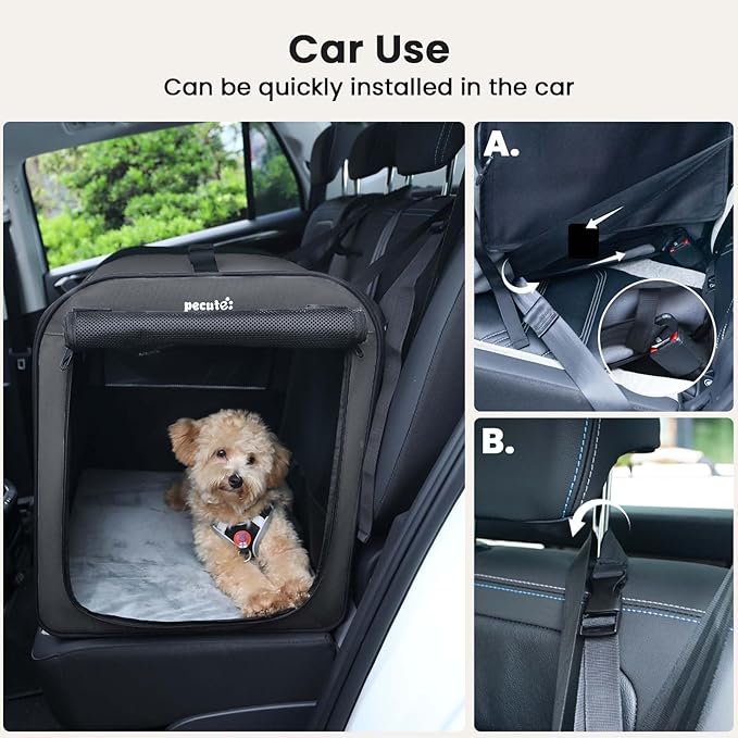 Dog Car Carrier Light Weight, 24×17.7×20.5in Dog Carrier for Cars Easy to Assemble, Dog Cars Crate Portable and Breathable, Foldable Pet Carrier for Outing, Dogs Travel Crate with Curtain Dark Gray