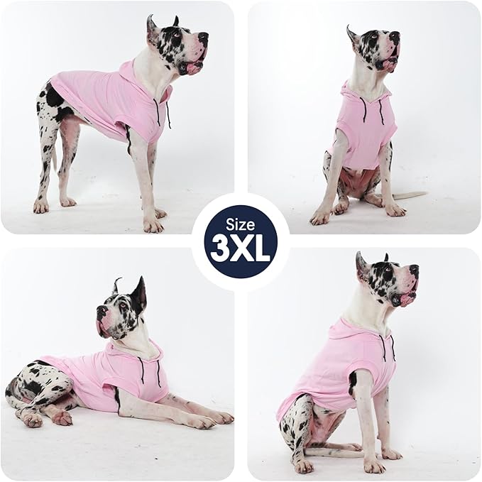 IECOii Dog Hoodie for Large Dogs, Great Dane Sweaters for Giant Breed Dogs, Breathable Lightweight Extra Large Pet Sweathshirt with Hood, XXXL Dog Hoodies for Mastiff, Pink, 3XL,(No Fleece Lined)