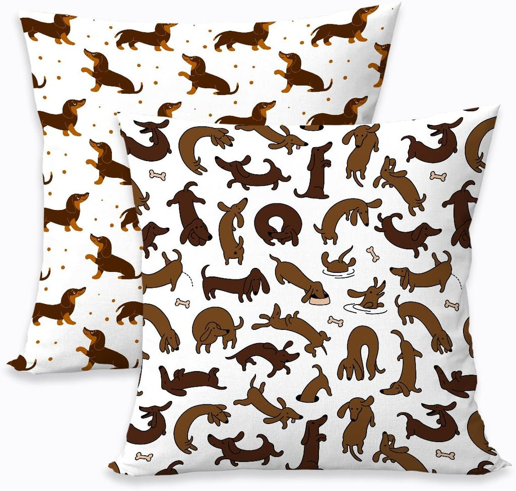 2 Pcs Cute Pet Animal Dachshund Dog Pattern Throw Pillow, Covers Linen Cushion Cover Cases Pillowcases Car Sofa Home Decor for Women Friend Sister Coworker Birthday Christmas