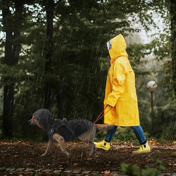 Mosucoirl Dog Raincoat Waterproof Dog Hoodie Reflective Dog Raincoat Hooded Adjustable Rain Jacket for Small Medium Large Dogs Puppies (Black, XL)
