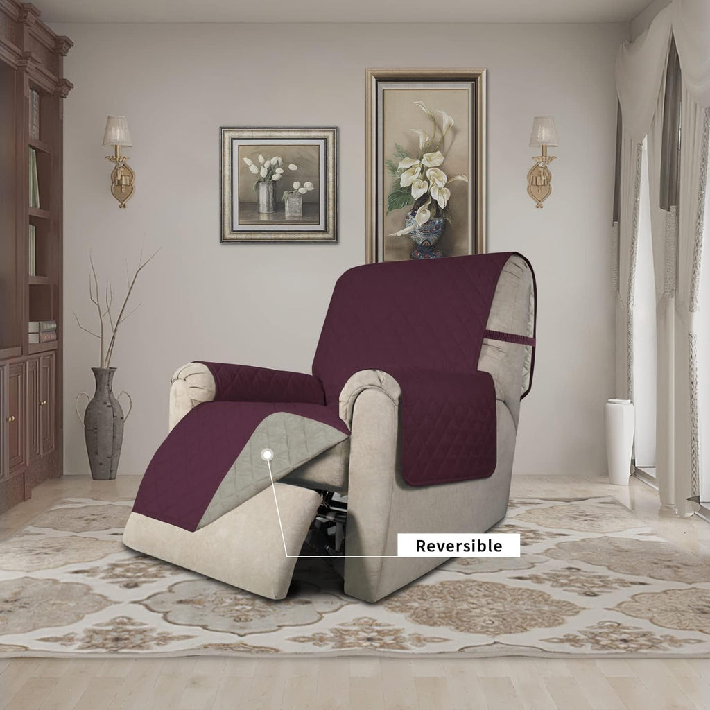 Easy-Going Recliner Chair Slipcover Reversible Sofa Cover Water Resistant Couch Cover Furniture Protector with Elastic Straps for Pets Dog (Recliner 22 inch, Wine/Beige)