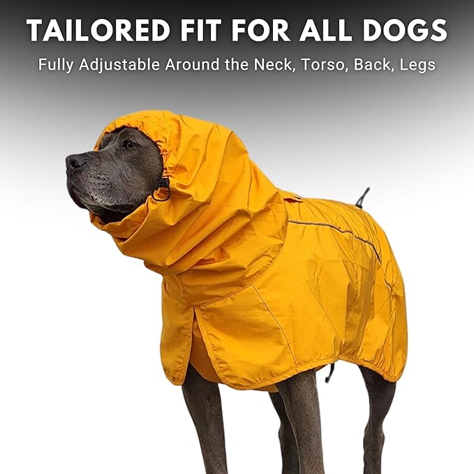 Spark Paws Dog Raincoat, Waterproof Windproof Rain Jacket, for Small Medium Large Extra Large Dogs, Reflective Breathable Full-Body Coverage Dry Suit - Mustard Yellow - 3XL