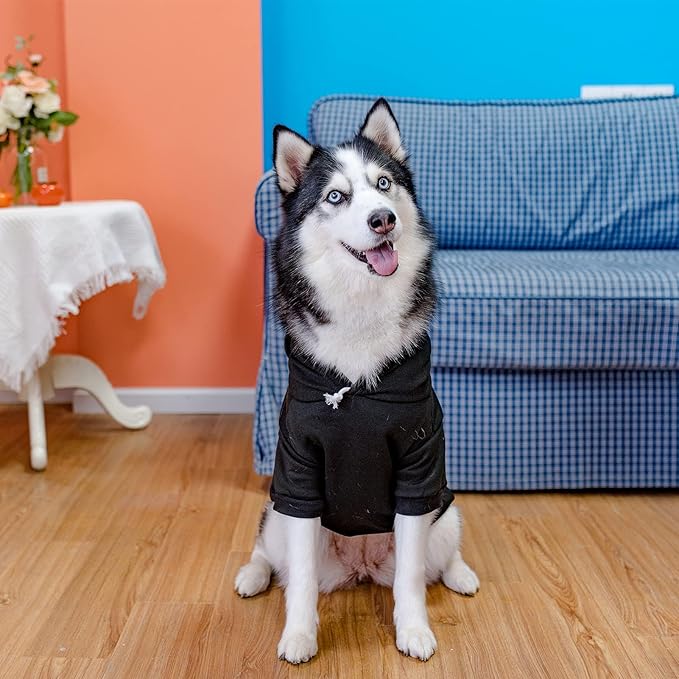 KOOLTAIL Plaid Dog Hoodie Pet Clothes Sweater with Hat and Pocket for Small Medium Large Size Dogs, Soft Winter Warm Dog Cold Weather Coat, Fleece Fall Dog Hooded Sweatshirt for Puppy Cats, Black XL