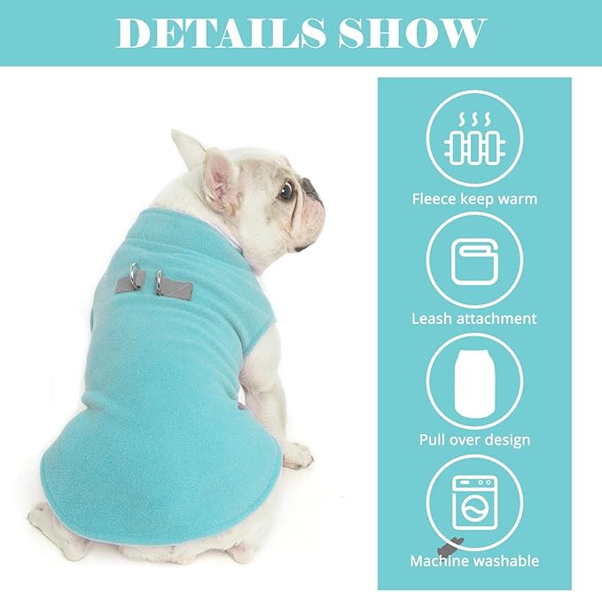 BEAUTYZOO Dog Fleece Vest Sweater Winter Jacket for Small and Medium Dogs with D-Ring Leash Cold Weather Coat Hoodie for XS S M Dogs Boy or Girls,Blue XL