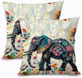 2 Pcs Elephant Throw Pillow Cover, Ethnic Style Bohemian Pattern Creative Animal Elephant Decorative Pillow Case Home Decor Square Cushion Cover for Bedroom Living Room Office Home Decor