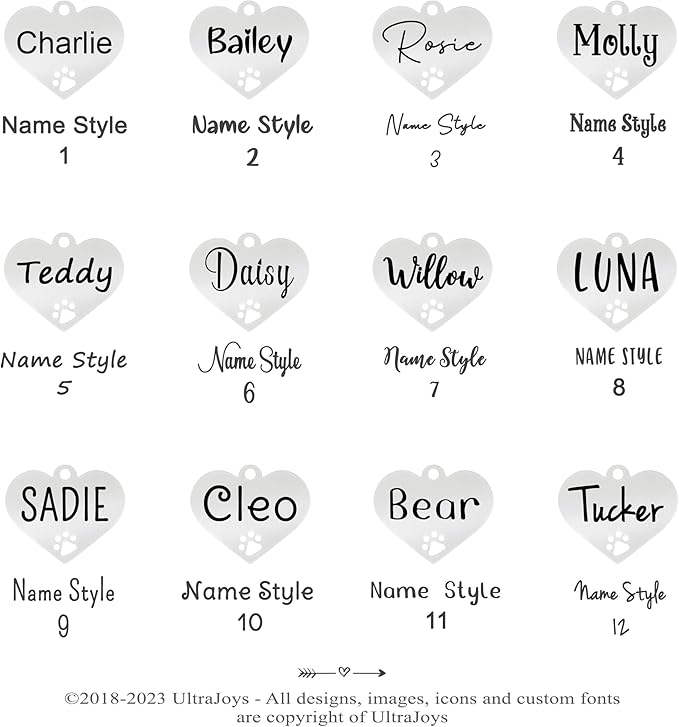 Ultra Joys Dog Tags Personalized for Pets - Hollow Paw Custom Pet ID Tag - Engraved Dog Tag for Small, Large Dogs - Large Heart in Silver