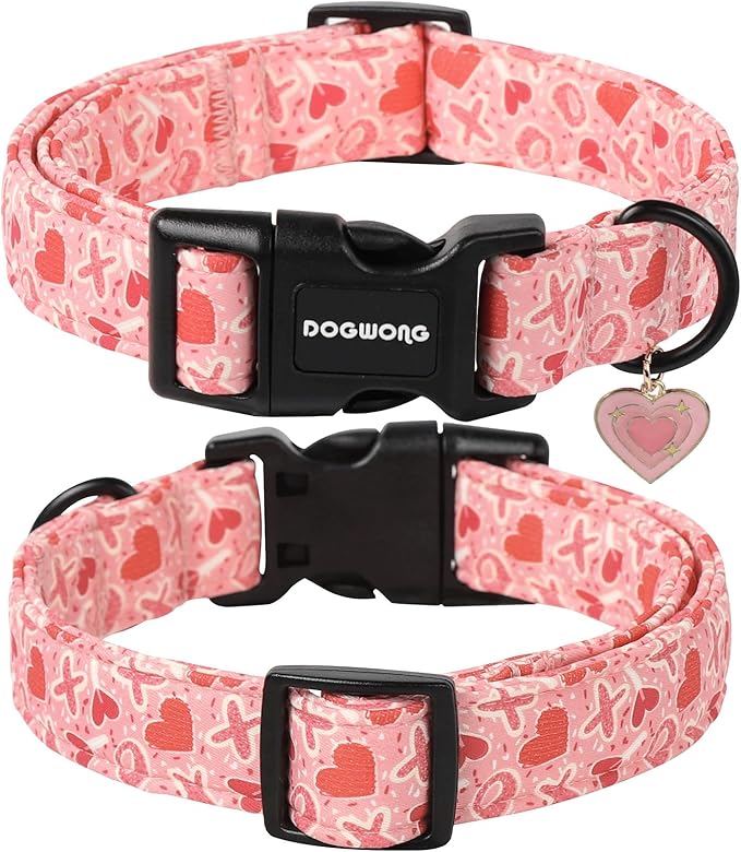 DOGWONG Valentine's Day Dog Collar, Cute Heart Dog Collars, Adjustable Valentine Pink Candy Heart Pet Collars Design Dog Collar with Quick Release Buckle for Puppy Girl Boy Female Dogs