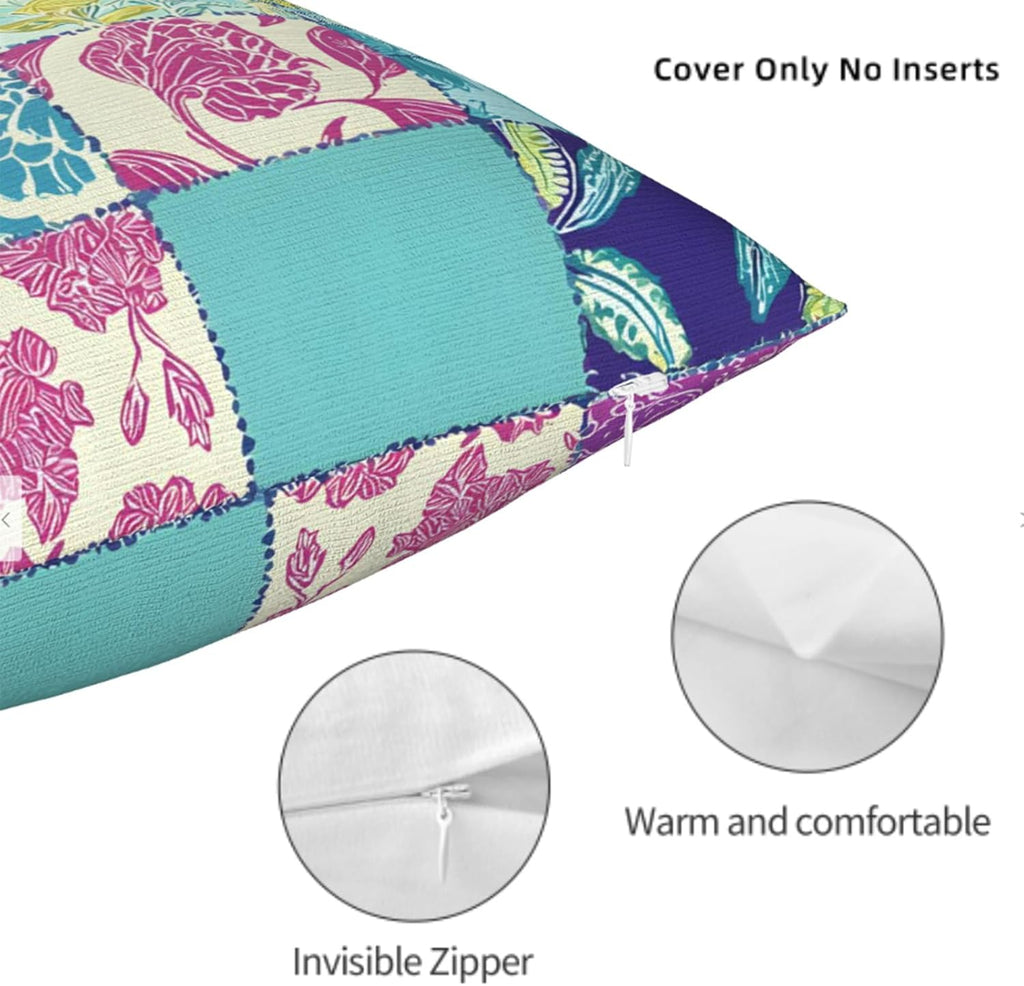 Throw Pillow Covers 18x18 Set of 2,Patchwork-Inspired Print Cushion Covers, Decorative Square Pillowcases for Couch, Bedroom, Living Room