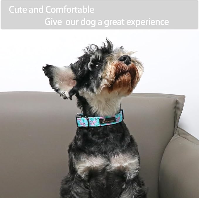 ARING PET Flamingo Dog Collar-Cute Cotton Small Dog Collars, Adjustable Lightweight Summer Pet Collars for Small Medium Large Boy and Girl Dogs, Large