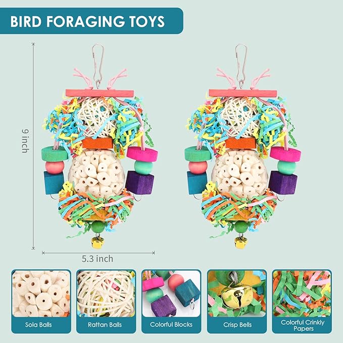 BBjinronjy Bird Toys,2PCS Hanging Natural Soft Sola Ball Beak Chew Shred Forage Toys for Parrots,Cockatiel,Conure,Love Birds,Parakeets,Budgie and Other Small Birds