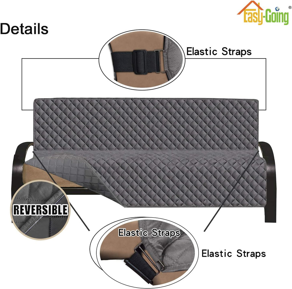 Easy-Going Futon Sofa Slipcover - Reversible Armless Couch Cover - Water Resistant for Pets & Kids (Gray/Gray)