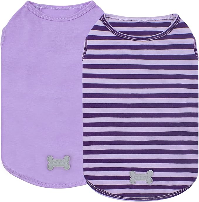 KYEESE 2Pack Dog Shirts for Small Dogs Striped Girl T Shirt Cotton Tank Top Soft Tee Lightweight Clothes Comfort Sleeveless Stretchy Dog Vest, Medium,Purple+Striped