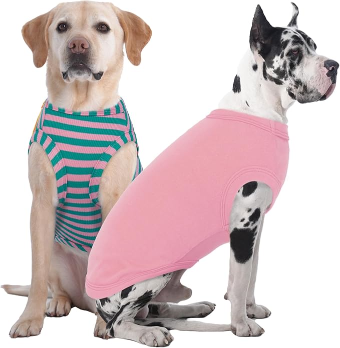 IECOii 2 Pack Dog T-Shirt for Large Dogs,Breathable Tshirts for Hot Weather,Stretchy & Comfortable Pet Summer Clothes Outdoor & Indoor Wearing,Pet Tank Top Set Great Dane Tee Shirts,Pink+Stripes,5XL