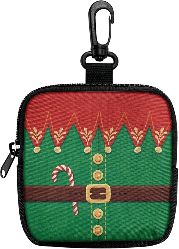 KEIAHUAN Christmas Treat Pouch for Dog Training Portable Pet Training Treat Bag with Metal Clasp & Carabiner, Pet Feed Snack Reward Pocket, Dog Poop Bag Holder, Small Coin Purse, Ugly Xmas Elf