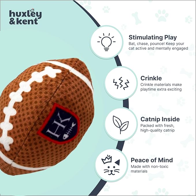 Huxley & Kent Plush Cat Toy - Interactive Catnip Toy for Cats & Kittens - Soft with Crinkle & Catnip - Fun Indoor Play - HK Football