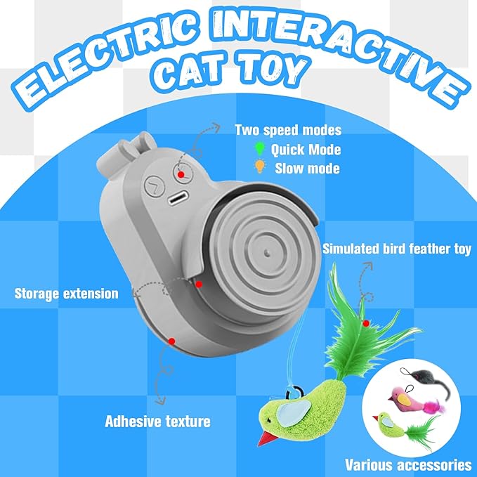 Interactive Cat Toys for Indoor Cats Automatic Electric Flying Bird Feather Cat Toy - Best Kitten & Adult Cat Enrichment Toy Stick-on Hanging Electric Kitty Toys for Bored Cats