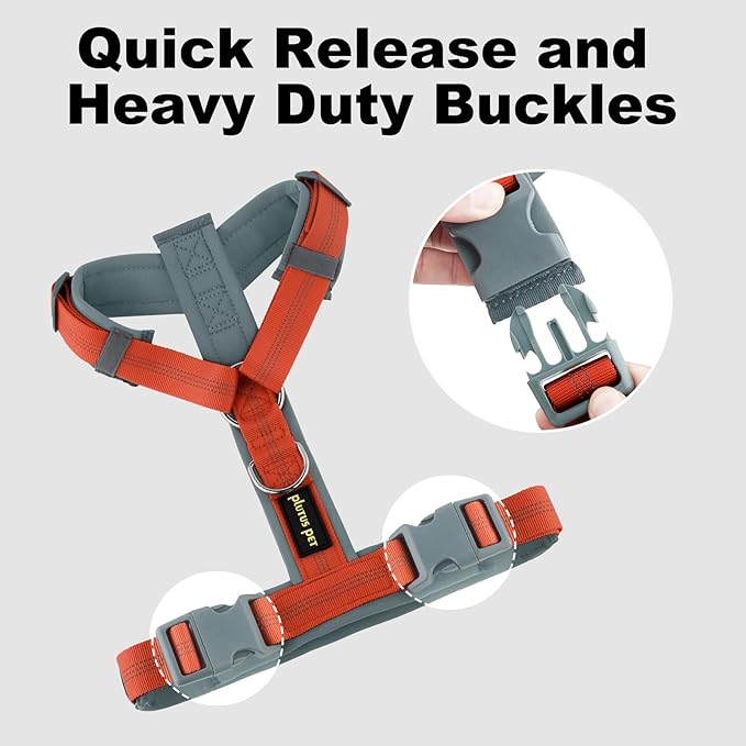 PLUTUS PET No Pull Dog Harness, Adjustable Nylon Harness with Soft Padding, Reflective, Heavy Duty for Large Dogs (Orange, L)