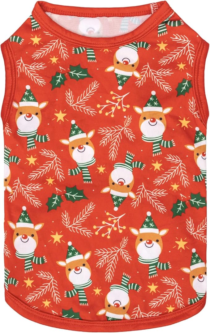 CuteBone Dog Christmas Shirts 2-Pack Soft Pet Clothes Breathable Summer Vest for Small Puppy and Stretchy Cat Apparel 2BX16L