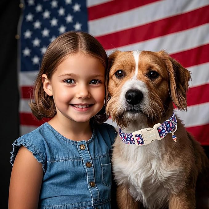 DOGWONG Patriotic Flag Dog Collar, 4th of July American Flag Dog Collars, Adjustable Cute Patriotic Pet Collars Fourth of July Design Dog Collar for Small Medium Large Dogs