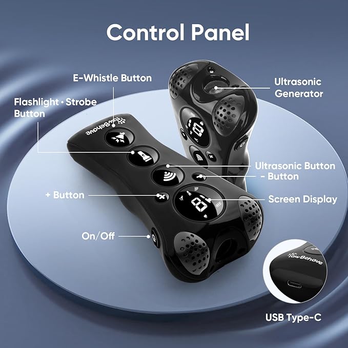 Adjustable Ultrasonic Dog Trainer – World's First Variable Frequency Pet Behavior Corrector with 10 Level Ultra Sound, 18 Dog Whistles, Anti-Bark Strobe Light, Humane Dog Deterrent (Black)