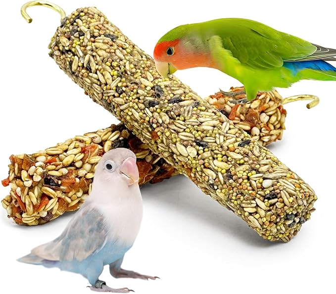 Fhiny Parakeet Treats, 2 PCS Natural Bird Crunch Sticks Grains & Vegetable Budgie Snacks Cockatiel Food Sticks Long-Lasting Chewing Toys for Parakeet Cockatiel Budgie Conure Parrot Lovebird Finch