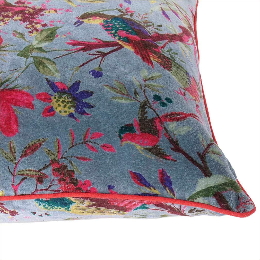 Eyes of India Boho Velvet Bird Print Throw Pillow Cover, Colorful Decorative Floral Cushion Case for Sofa Couch, Bohemian Chic Accent for Bedroom Living Room, 24x24 inch (60x60 cm), Grey Gray