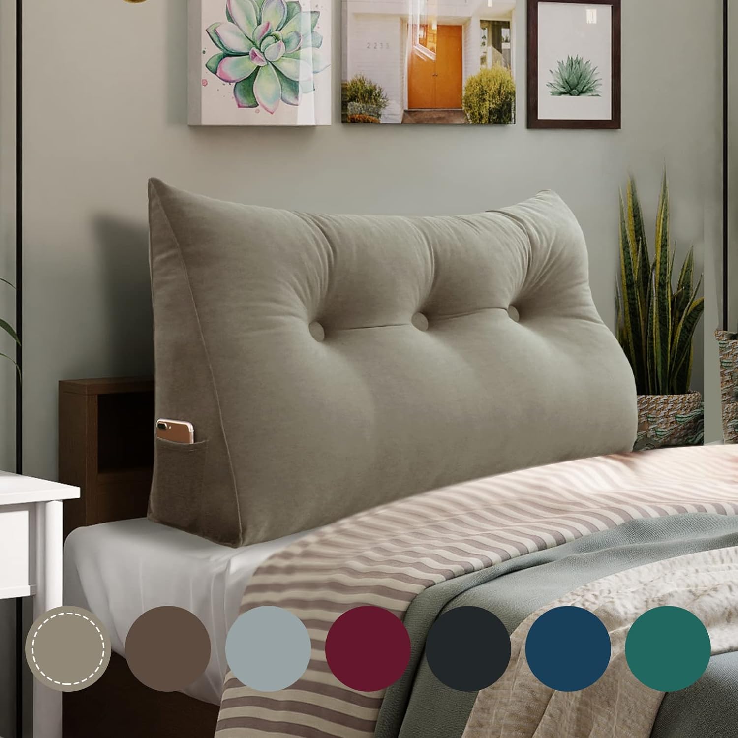 Wedge Headboard Pillow Dorm Room Reading Pillow Back Support for Sitting Up in Bed Bolster Lumbar Cushion Body Positioning Bedrest Velvet 39in Light Tan Twin