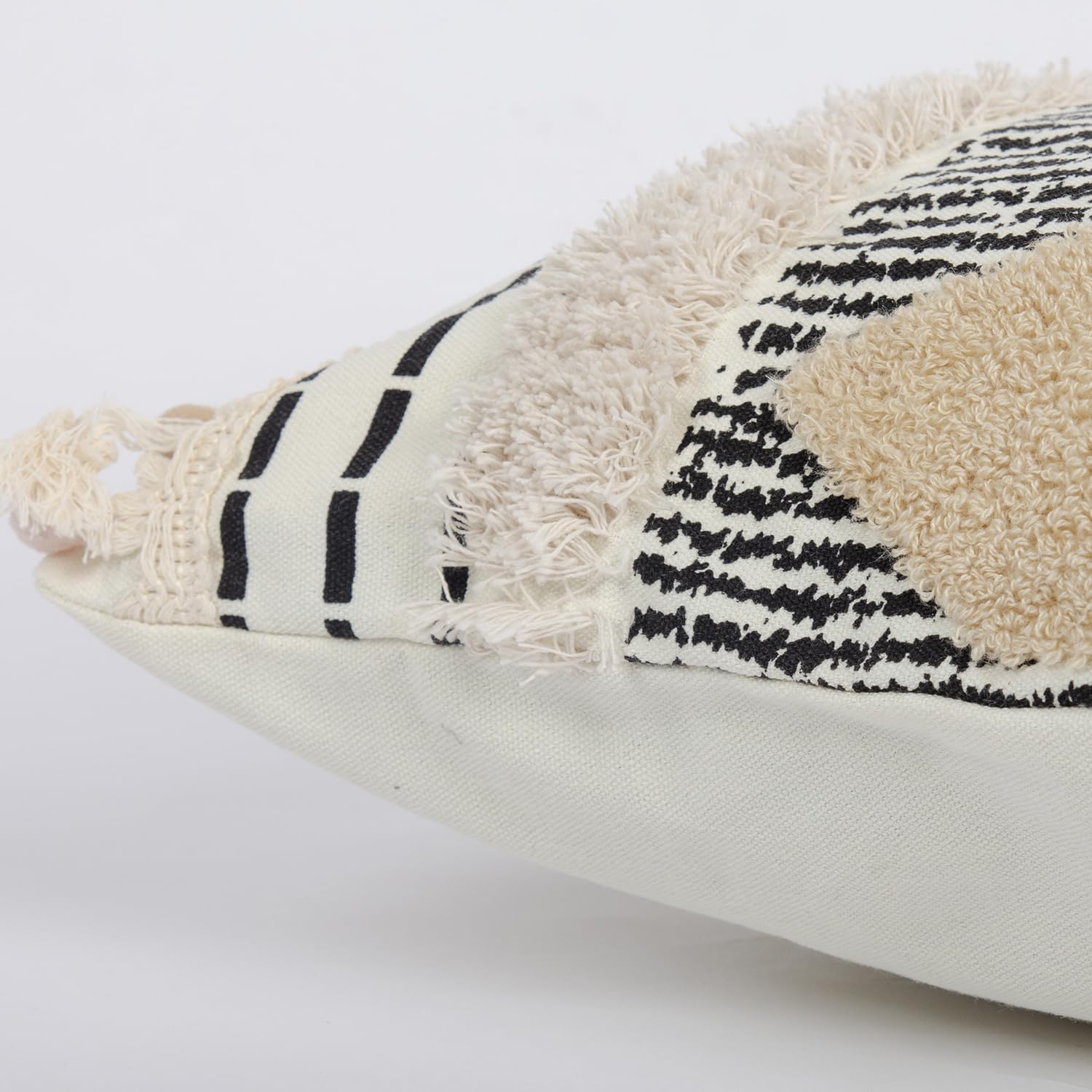 1Pc Boho Textured Lumbar Pillow Cover 12x 20, Diamond Woven Tufted Farmhouse Neutral Decorative Linen Pillow Cushion Case,Geometric Home Decor for Outdoor Couch Bedroom Car Black and White