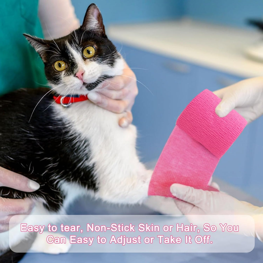 24 Pack Pink Self Adhesive Bandage Wrap, 2” x 5 Yards Cohesive Vet Wrap Elastic Athletic Tape Grip Tape Sports Tape for Ankle, Wrist Sprains, Medical, Pet First Aid (Pink, 2 Inch)