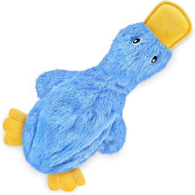 Best Pet Supplies Crinkle Dog Toy for Small, Medium, and Large Breeds, Cute No Stuffing Duck with Soft Squeaker, Fun for Indoor Puppies and Senior Pups, Plush No Mess Chew and Play - Blue
