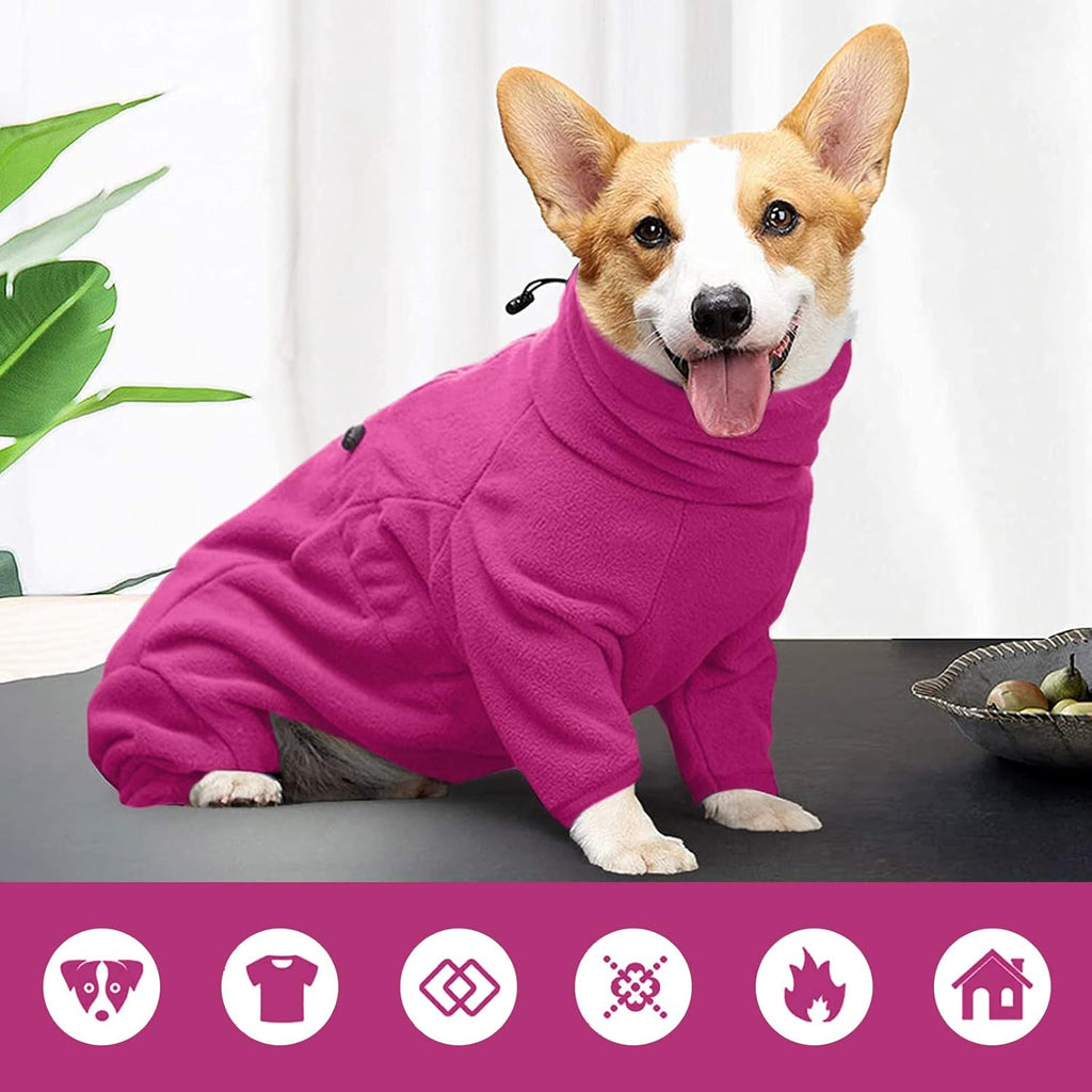 ROZKITCH Dog Winter Coat Soft Fleece Pullover Pajamas, Pet Windproof Warm Cold Weather Jacket Vest Cozy Jumpsuit Apparel Outfit Clothes for Small Medium Large Dog Walking Hiking Sleep Pink 2XL