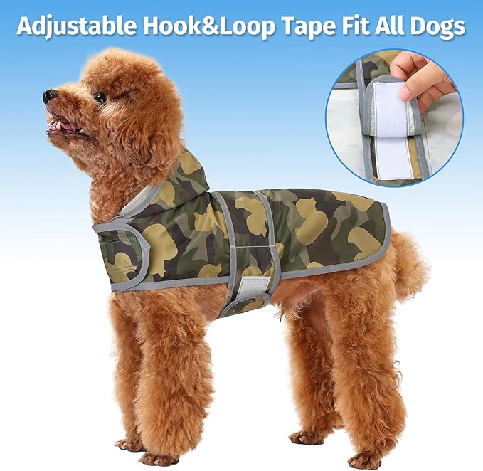 Dog Raincoat for Small Dogs Puppies Waterproof Hooded Rain Jacket with Reflective Strips Leash Hole & Poncho Adjustable Fit (CamoDuck,S)
