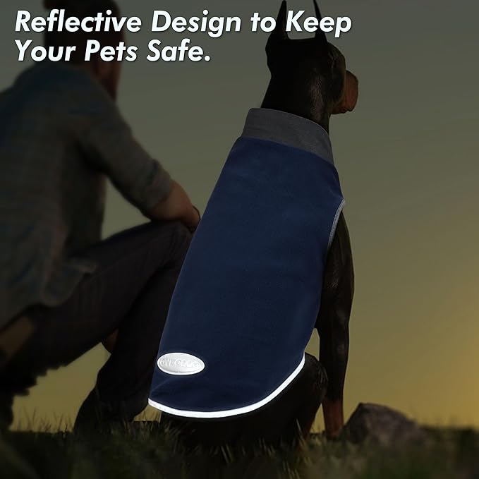 cyeollo 2 Pack Dog Sweater Stretchy Sweatshirt Soft Fleece with Reflective Stripe Pullover Jacket Pet Puppy Dog Clothes in Cold Weather Sweaters for Small Dogs Navy & Grey