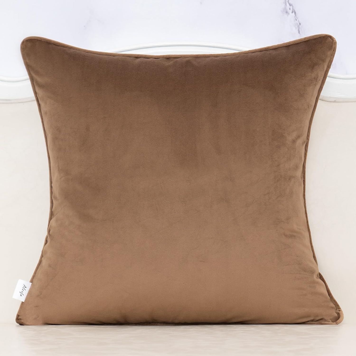 Alerfa Brown Throw Pillow Cover 18x18 Inch, Square Cut Velvet Maple Leaf Embroidery Luxury Farmhosue Accent Decorative Pillow Cover for Couch Living Room Bedroom