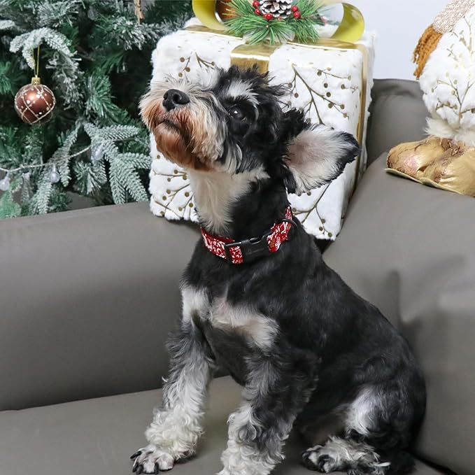 ARING PET Christmas Dog Collar, Cute Red Reindeer Cotton Lightweight Xmas Pet Collars for Puppy Small Medium Large Dogs-L