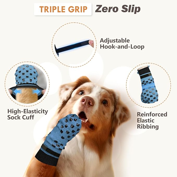 Non Slip Dog Socks to Prevent Licking Paws Grippy Socks for Senior Dog on Hardwood Floors Anti Slip Dog Socks for Hot Pavement Double Side Paw Protector Prevent Scratching Blue XL