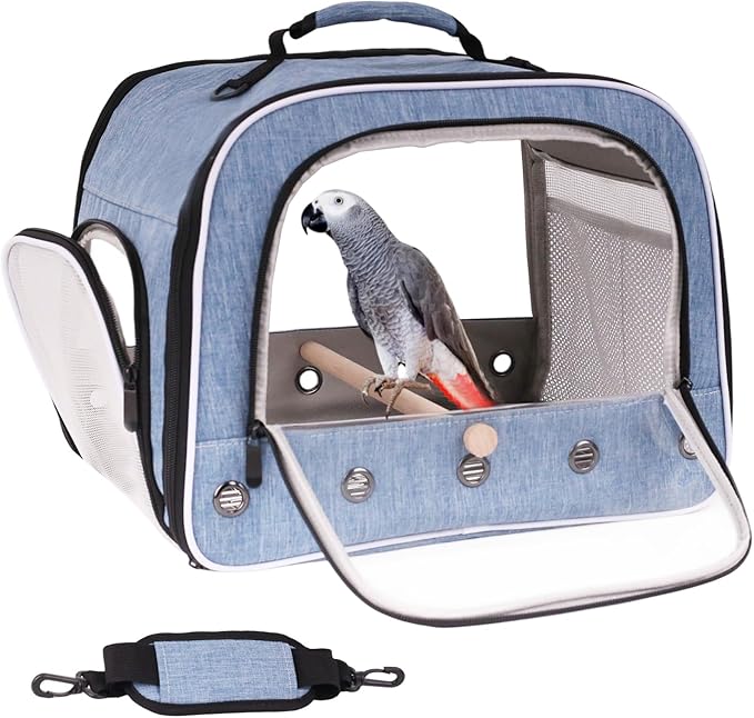 halinfer Bird Travel Carrier Cage for Large Size Parrot, Portable Bag with Metal Tray and Grid to Carry and Transport Medium and Large Birds Like African Grey, Long Tail Cockatiel and Parrot