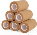 6 Rolls Elastic Self Adhesive Bandage Wrap 4 Inch, Breathable Non Woven Cohesive Bandage, Vet Wrap for Dogs, Ankle Sprains Swelling Medical First Aid Tape, Sports Athletic Tape Brown